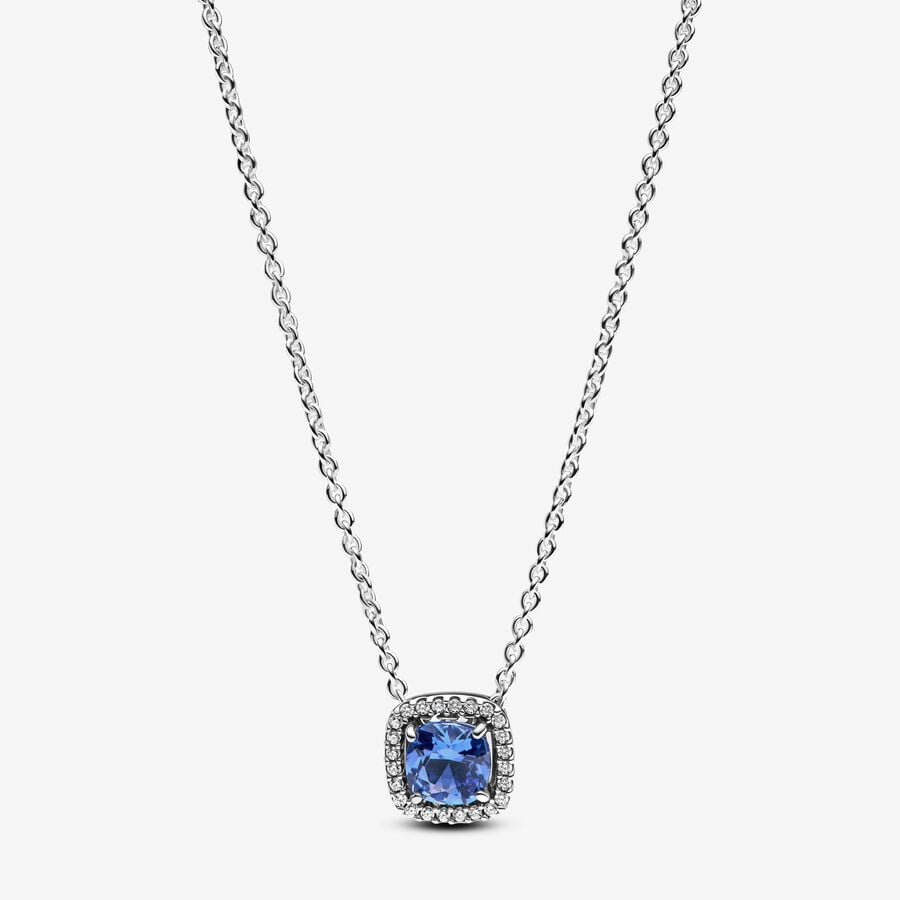 Sparkling Square Blue Halo Pendant Pandora Necklace Apothecary Gift Shop