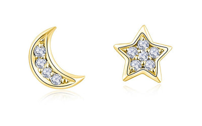 Gold Plated CZ Star & Moon Earrings