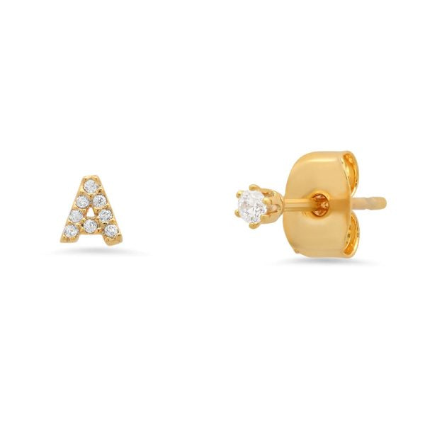 Gold Plated CZ Initial Stud Earrings