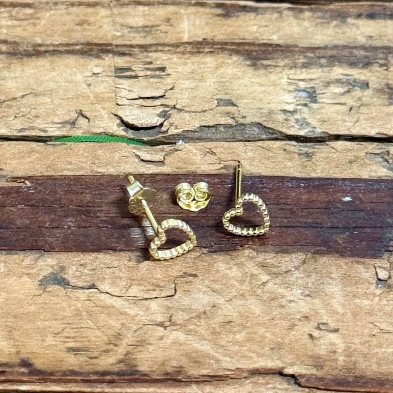 Gold Plated Beaded Heart Stud Earrings