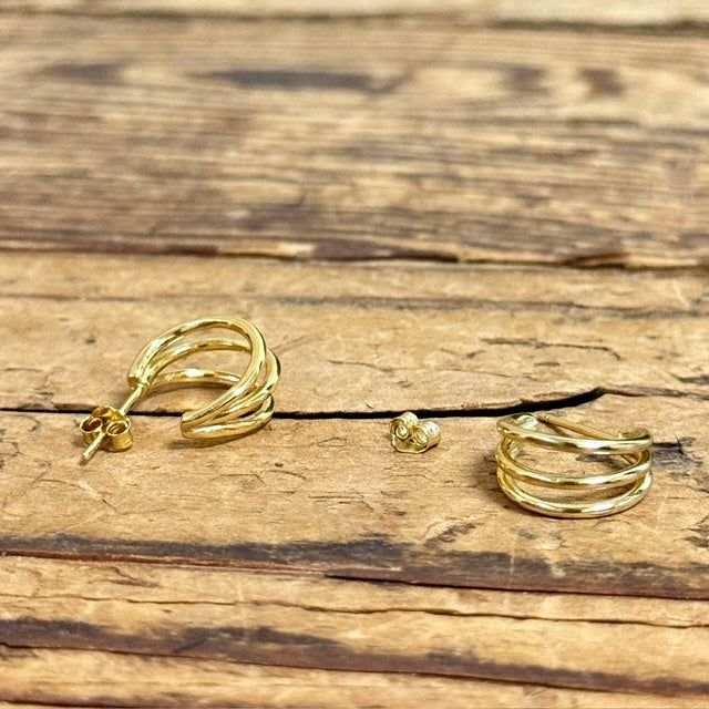 Gold Plated Triple Open Hoop Post Earrings