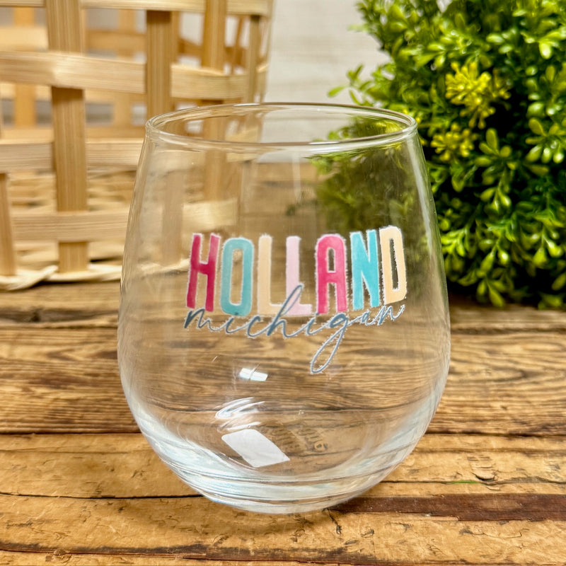Holland, Michigan Stemless Wine Glass