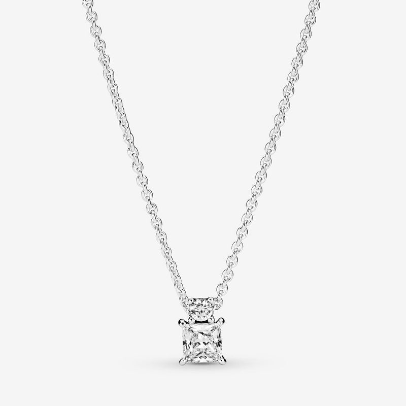 Sparkling Collier Round and Square Pendant Pandora Necklace