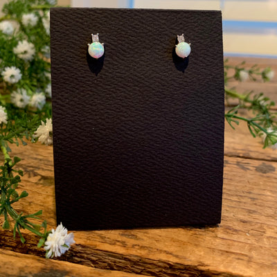 Sterling Silver White Opal with CZ Post Earrings - Apothecary Gift Shop