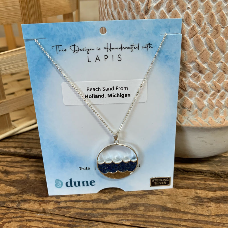 Custom Beach Sand & Lapis Double Wave Dune Jewelry Necklace