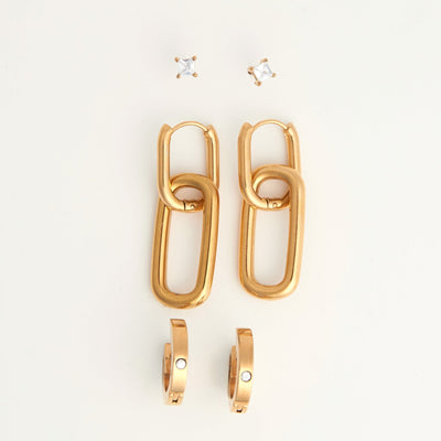 Double Linked Hoop Trio Earrings