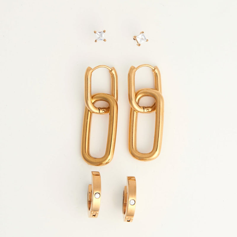 Double Linked Hoop Trio Earrings
