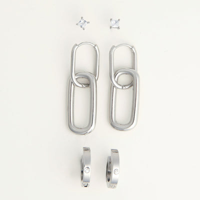 Double Linked Hoop Trio Earrings
