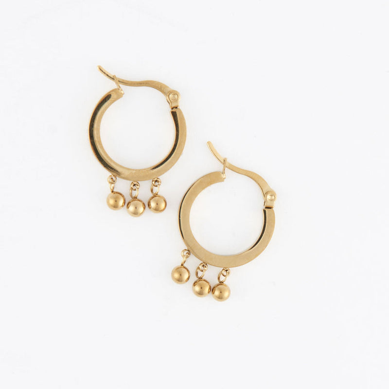 Hoop 3 Bead Dangle Earrings