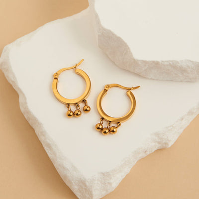 Hoop 3 Bead Dangle Earrings