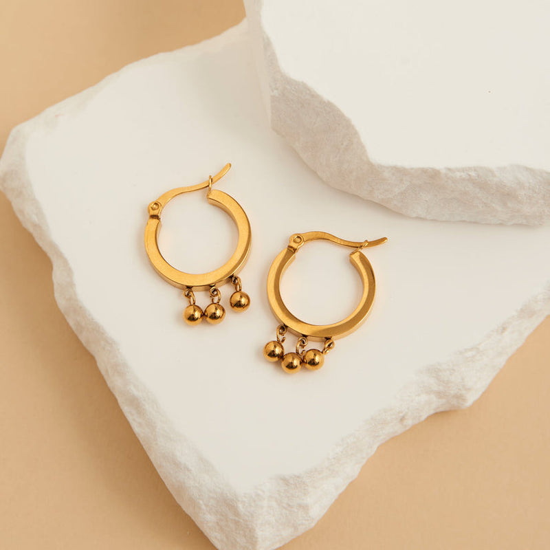 Hoop 3 Bead Dangle Earrings