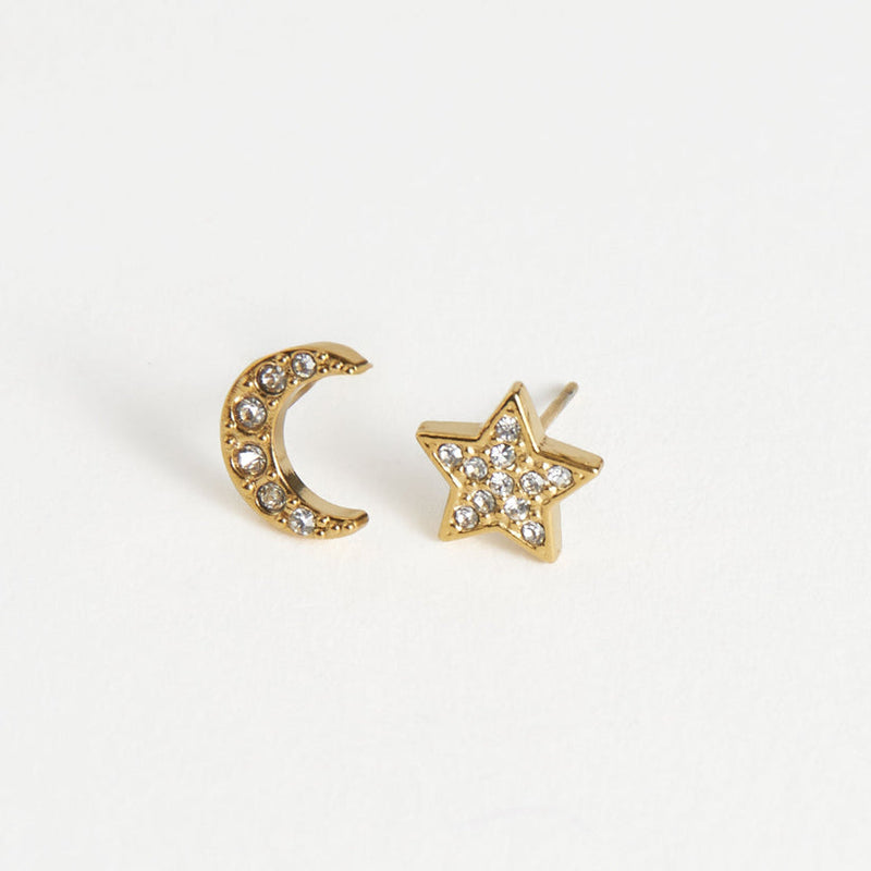 Pave Star and Moon Earrings