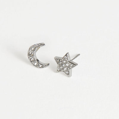 Pave Star and Moon Earrings