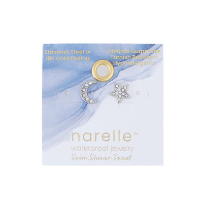 Pave Star and Moon Earrings