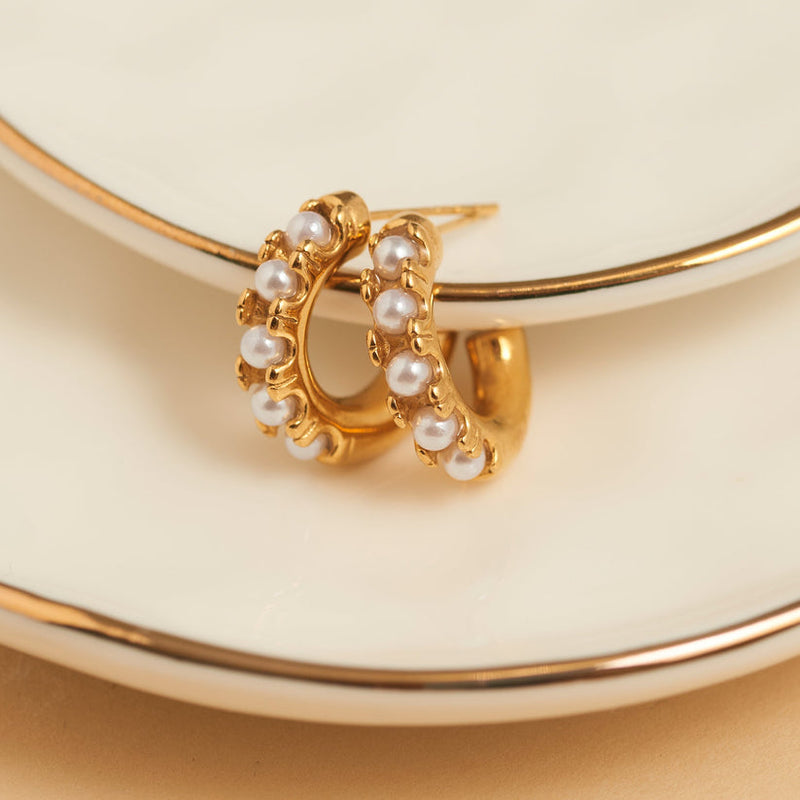 Pearl Open Hoop Earrings