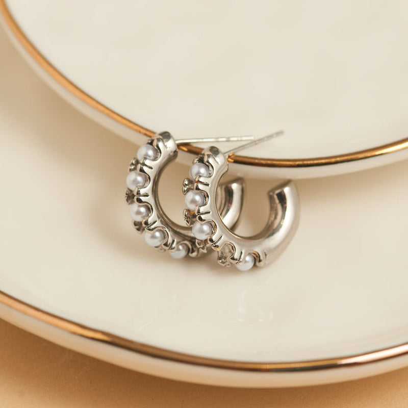 Pearl Open Hoop Earrings