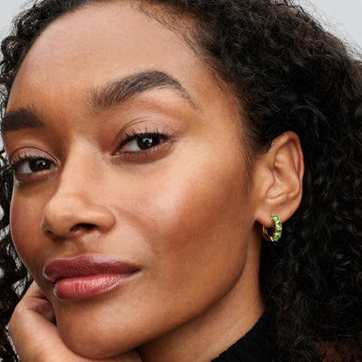 Gold Plated Green Pandora Hoop Earrings