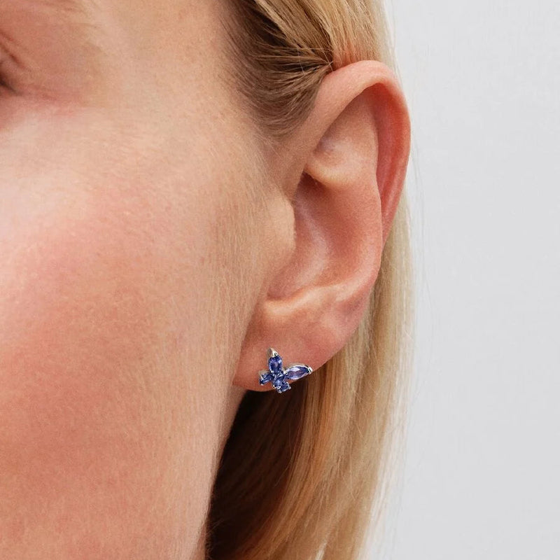 Blue Crystal Butterfly Pandora Stud Earrings