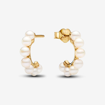 Gold Plated Treated Freshwater Cultured Pearls Open Hoop Pandora Earrings
