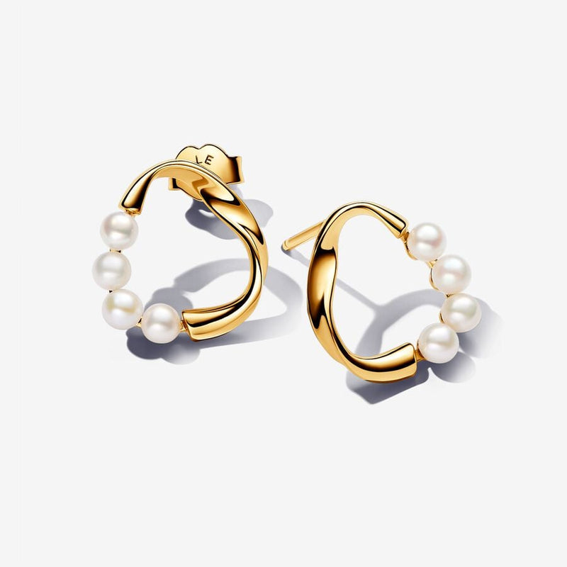 Organically Shaped Circle & Pearls Stud Pandora Earrings