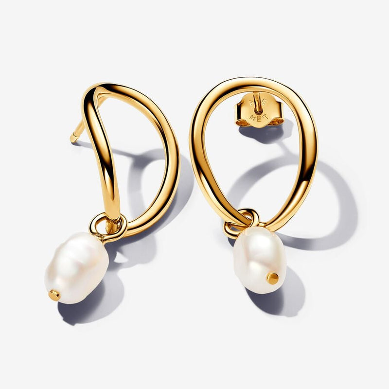 Organically Shaped Circle & Baroque Pearl Pandora Earrings