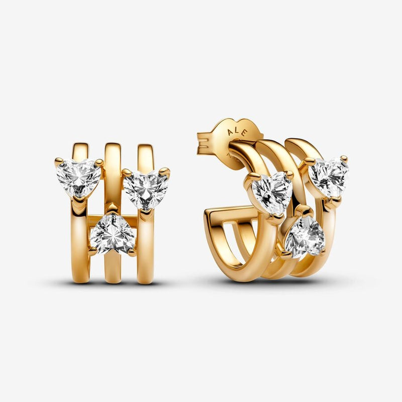 Gold Plated Triple Heart Hoop Pandora Earrings