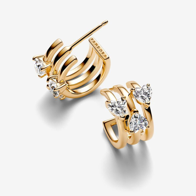 Gold Plated Triple Heart Hoop Pandora Earrings