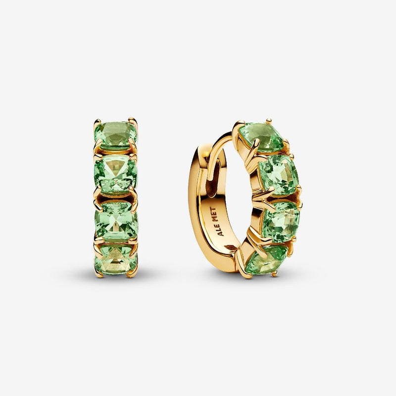 Gold Plated Green Pandora Hoop Earrings