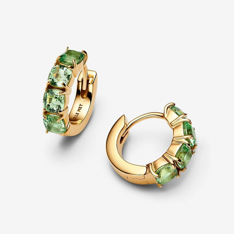 Gold Plated Green Pandora Hoop Earrings