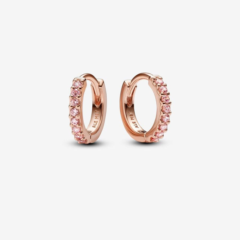 Sparkling Pink Huggie Rose Gold Hoop Pandora Earrings