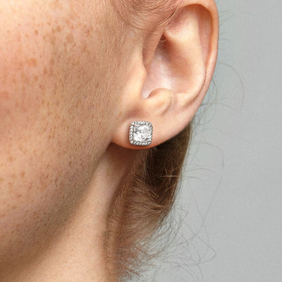 Sparkling Square Halo Pandora Stud Earrings