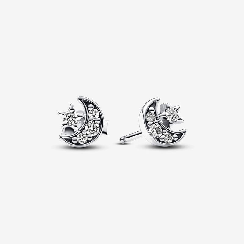 Sparkling Moon & Star Stud Pandora Earrings