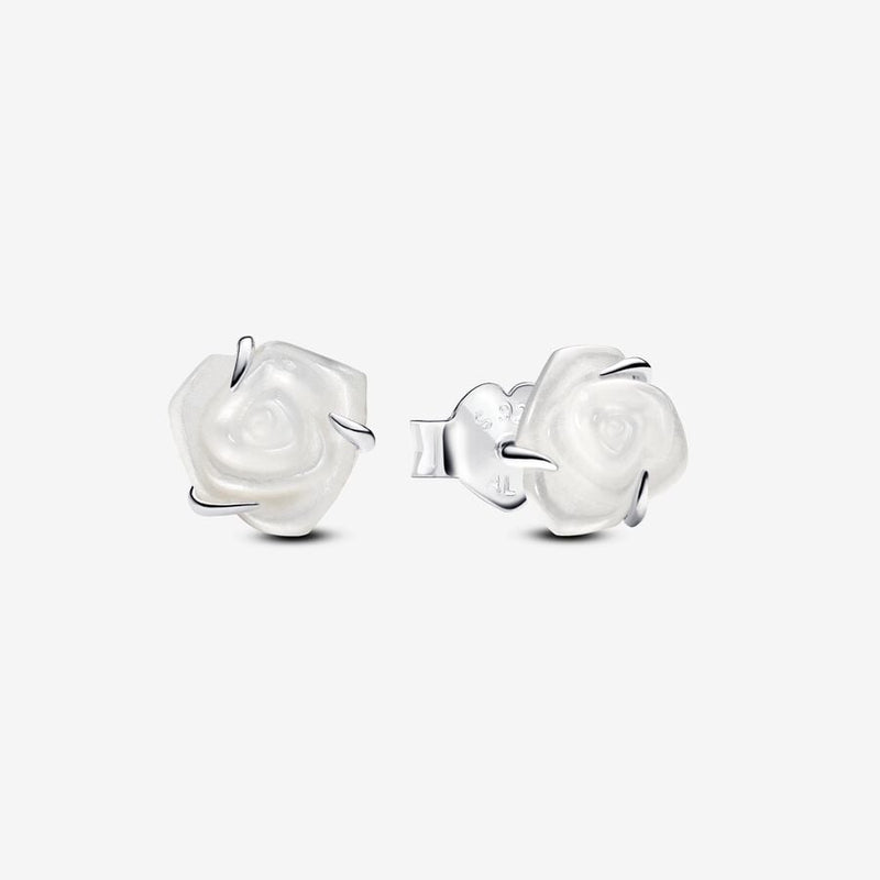 White Rose in Bloom Stud Pandora Earrings