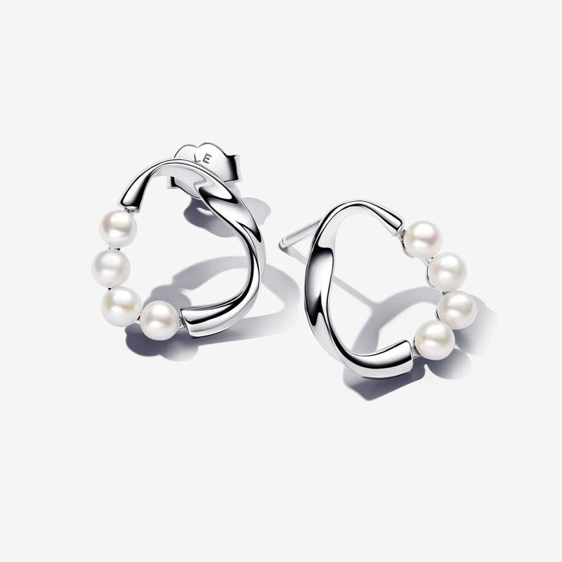 Organically Shaped Circle & Pearls Stud Pandora Earrings