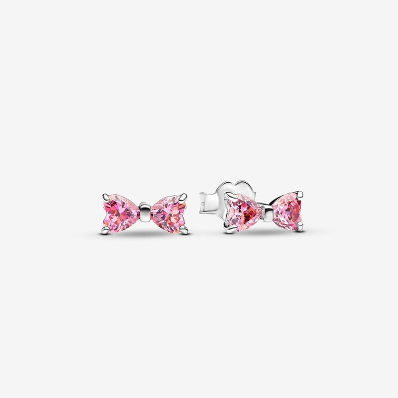 Sparkling Pink Bow Stud Pandora Earrings