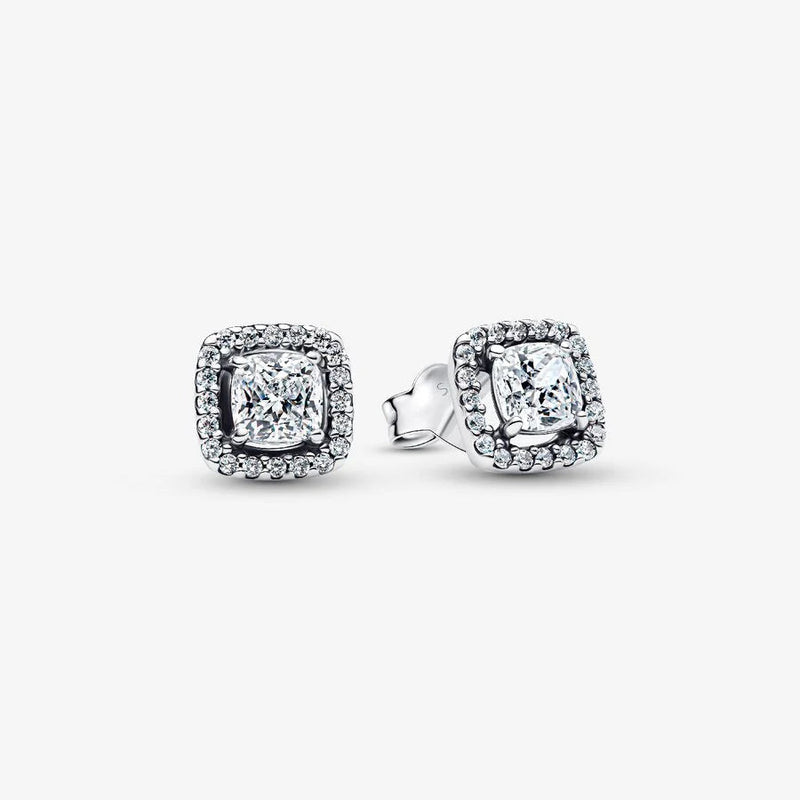 Square Halo Silver Pandora Stud Earrings