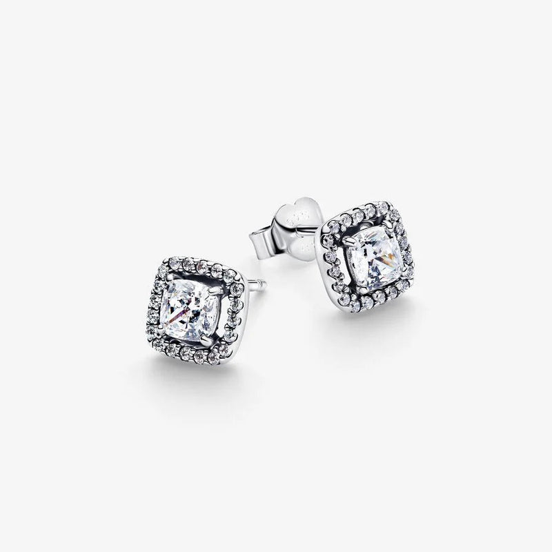Square Halo Silver Pandora Stud Earrings
