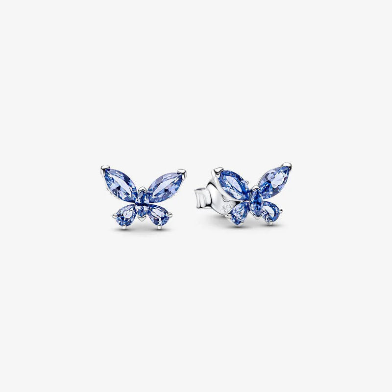 Blue Crystal Butterfly Pandora Stud Earrings