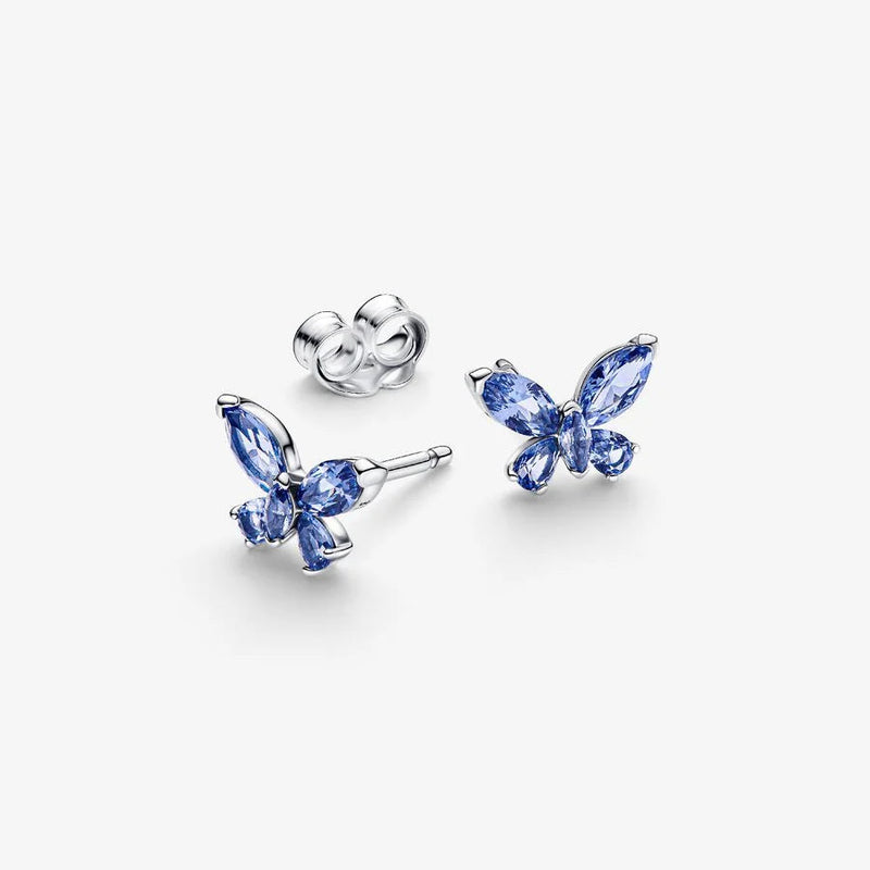 Blue Crystal Butterfly Pandora Stud Earrings