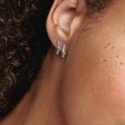 Pandora Crescent Moon & Stars Beaded Hoop Earrings