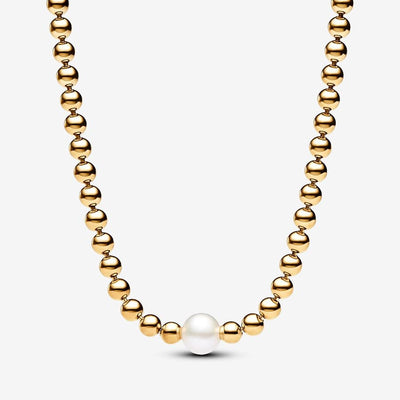 Gold Plated Treated Freshwater Cultured Pearl & Beads Collier Pandora Necklace