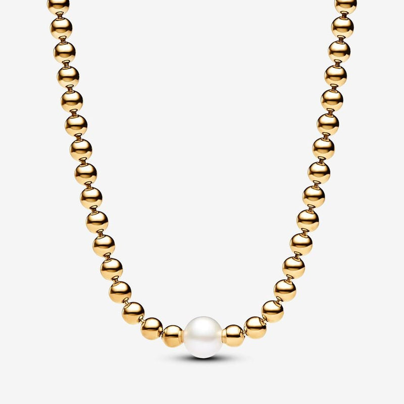 Gold Plated Treated Freshwater Cultured Pearl & Beads Collier Pandora Necklace