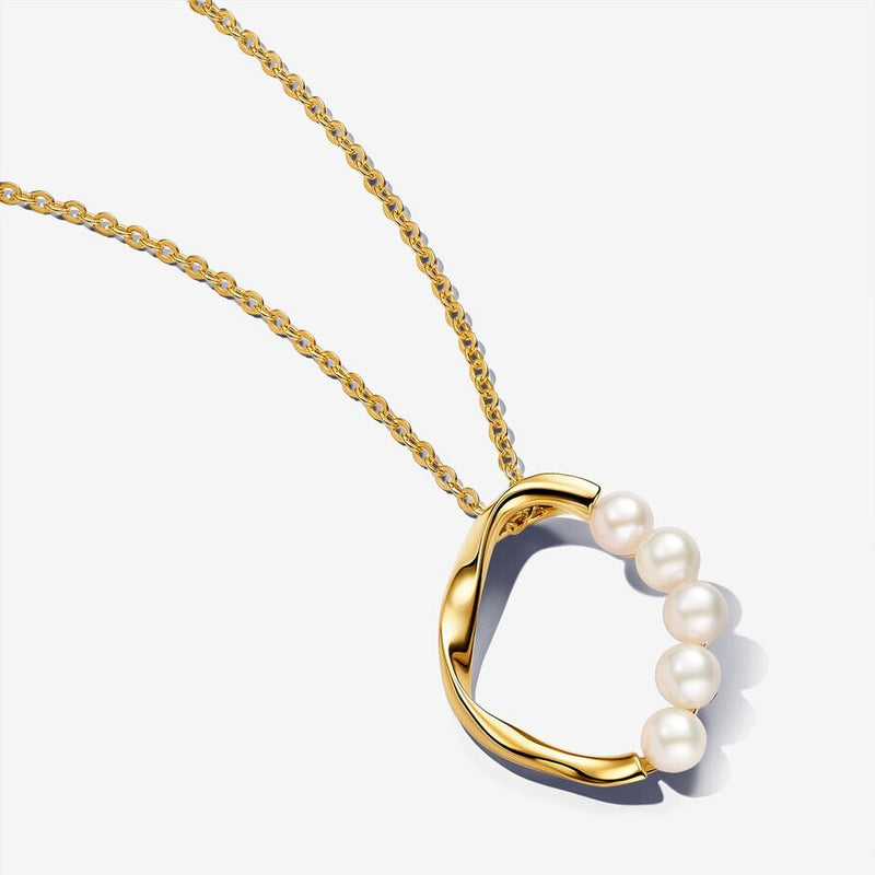 Organically Shaped Circle & Pearls Pendant Pandora Necklace