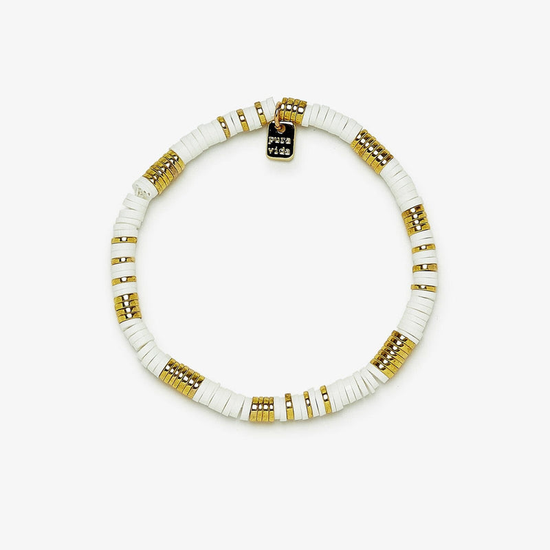 Gold & White Pisa Stretch Pura Vida Bracelet