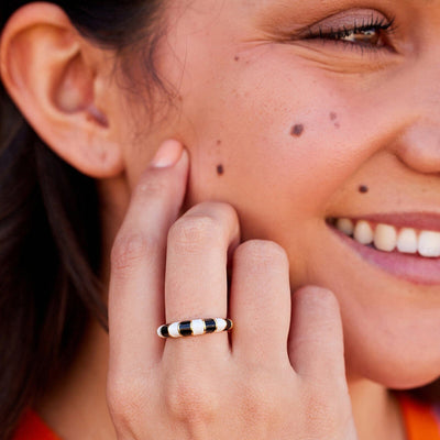 Striped Enamel Gold Pura Vida Ring