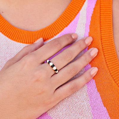 Striped Enamel Gold Pura Vida Ring