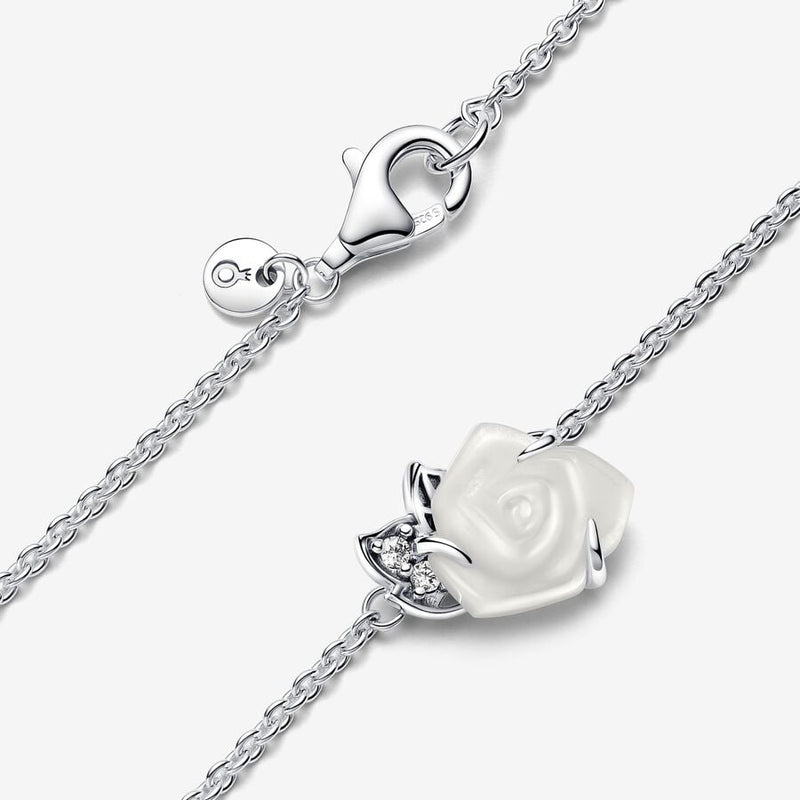 White Rose in Bloom Collier Pandora Necklace