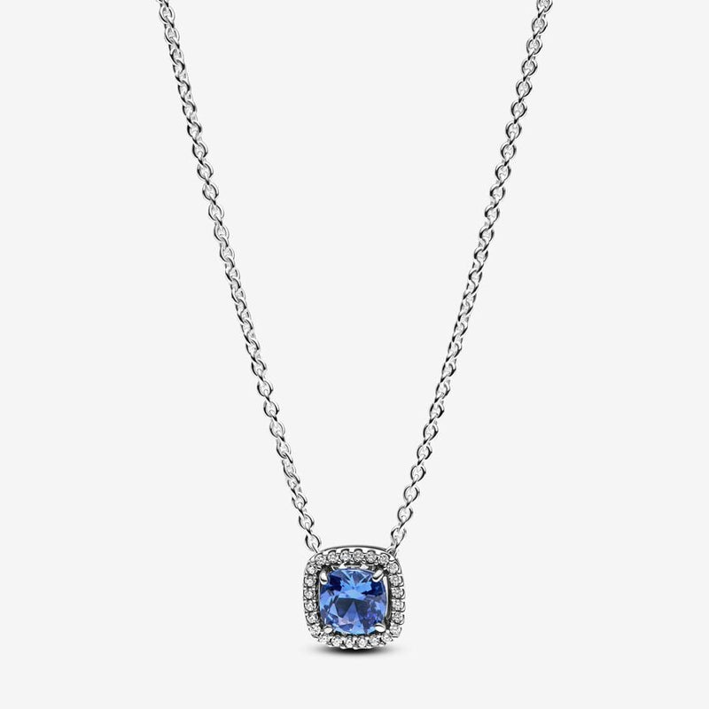 Sparkling Square Blue Halo Pendant Pandora Necklace