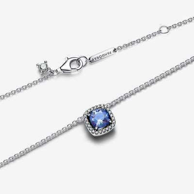 Sparkling Square Blue Halo Pendant Pandora Necklace