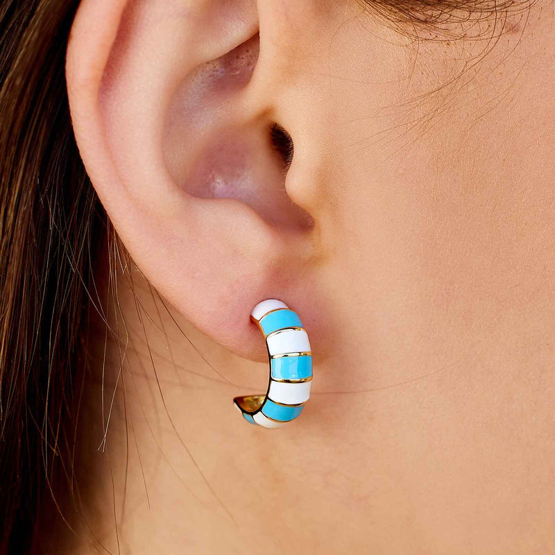Striped Enamel Gold Hoop Pura Vida Earrings
